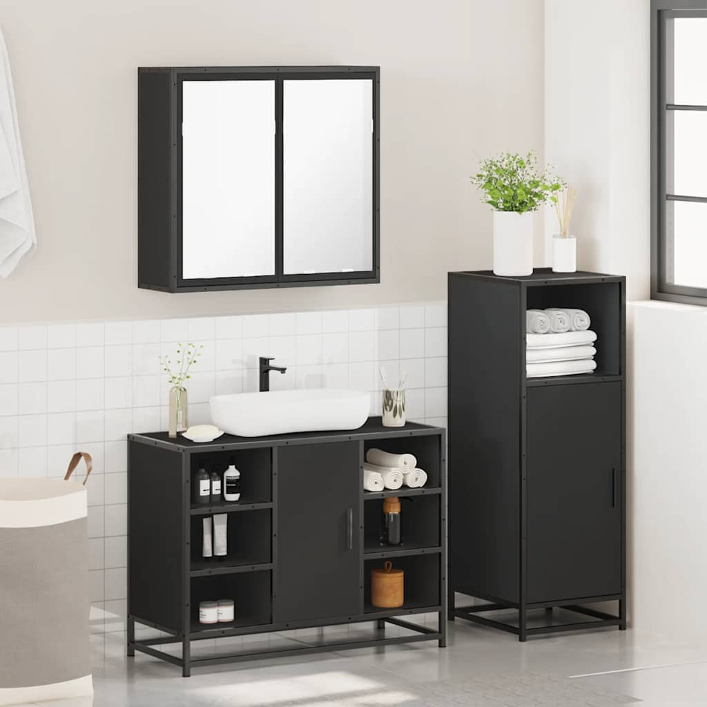 vidaXL 3 Piece Bathroom Furniture Set Black Engineered Wood