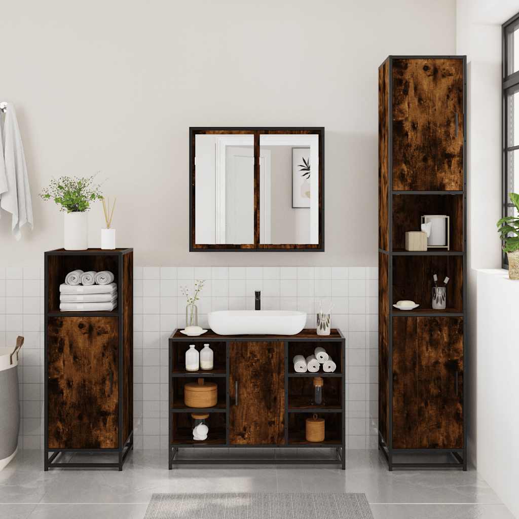 vidaXL 3 Piece Bathroom Furniture Set Smoked Oak Engineered Wood