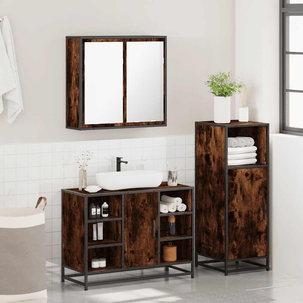 vidaXL 3 Piece Bathroom Furniture Set Smoked Oak Engineered Wood