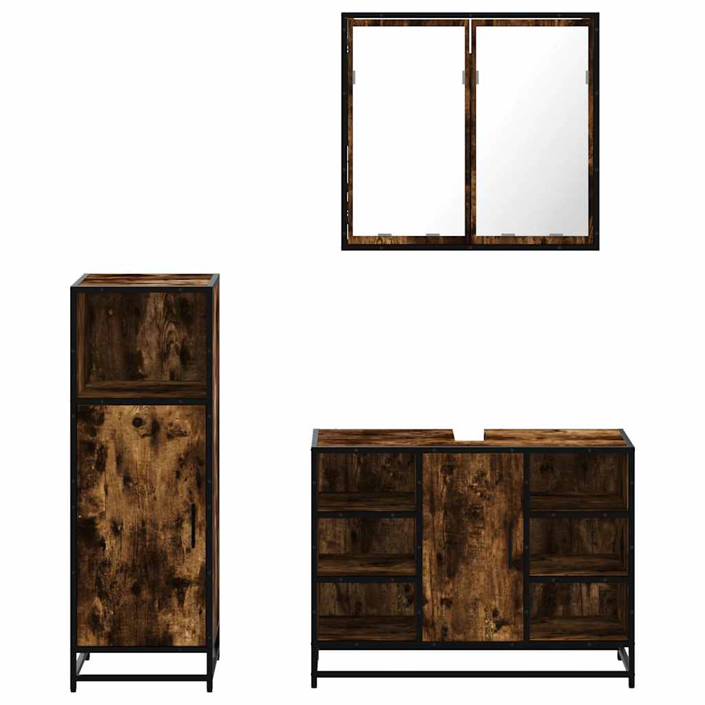 vidaXL 3 Piece Bathroom Furniture Set Smoked Oak Engineered Wood