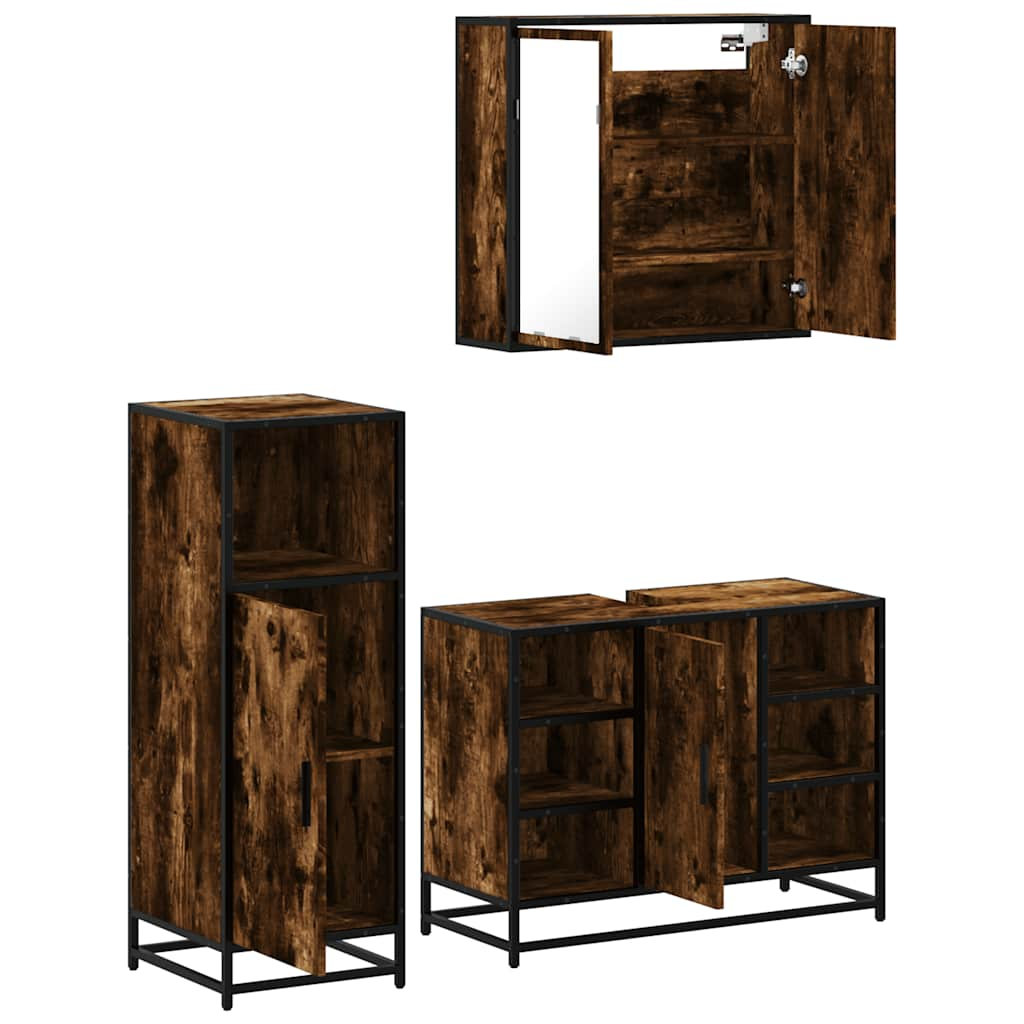 vidaXL 3 Piece Bathroom Furniture Set Smoked Oak Engineered Wood