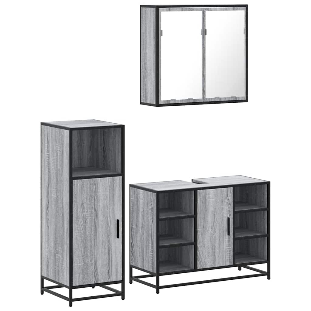 vidaXL 3 Piece Bathroom Furniture Set Grey Sonoma Engineered Wood