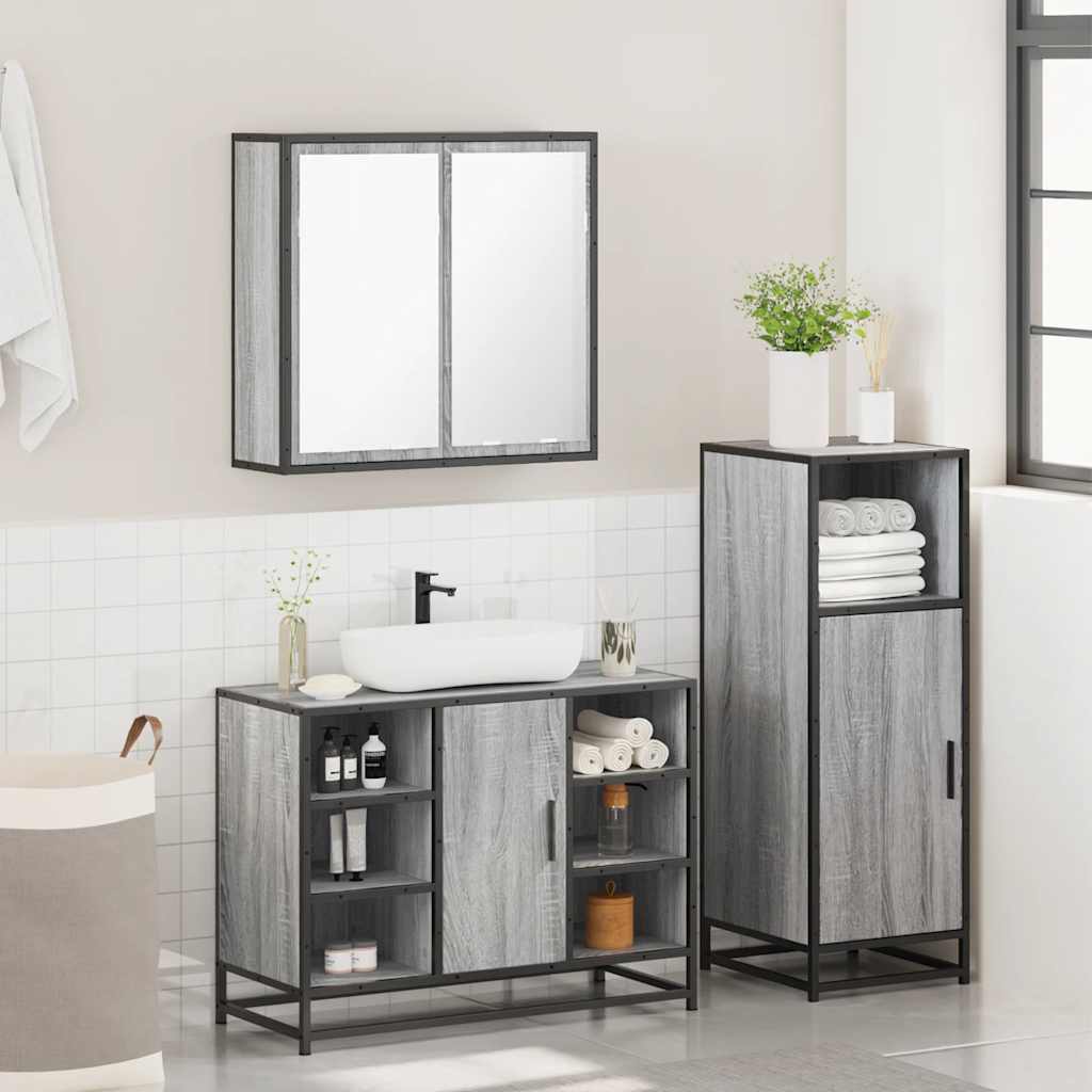 vidaXL 3 Piece Bathroom Furniture Set Grey Sonoma Engineered Wood