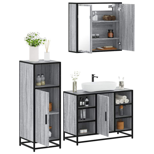 vidaXL 3 Piece Bathroom Furniture Set Grey Sonoma Engineered Wood