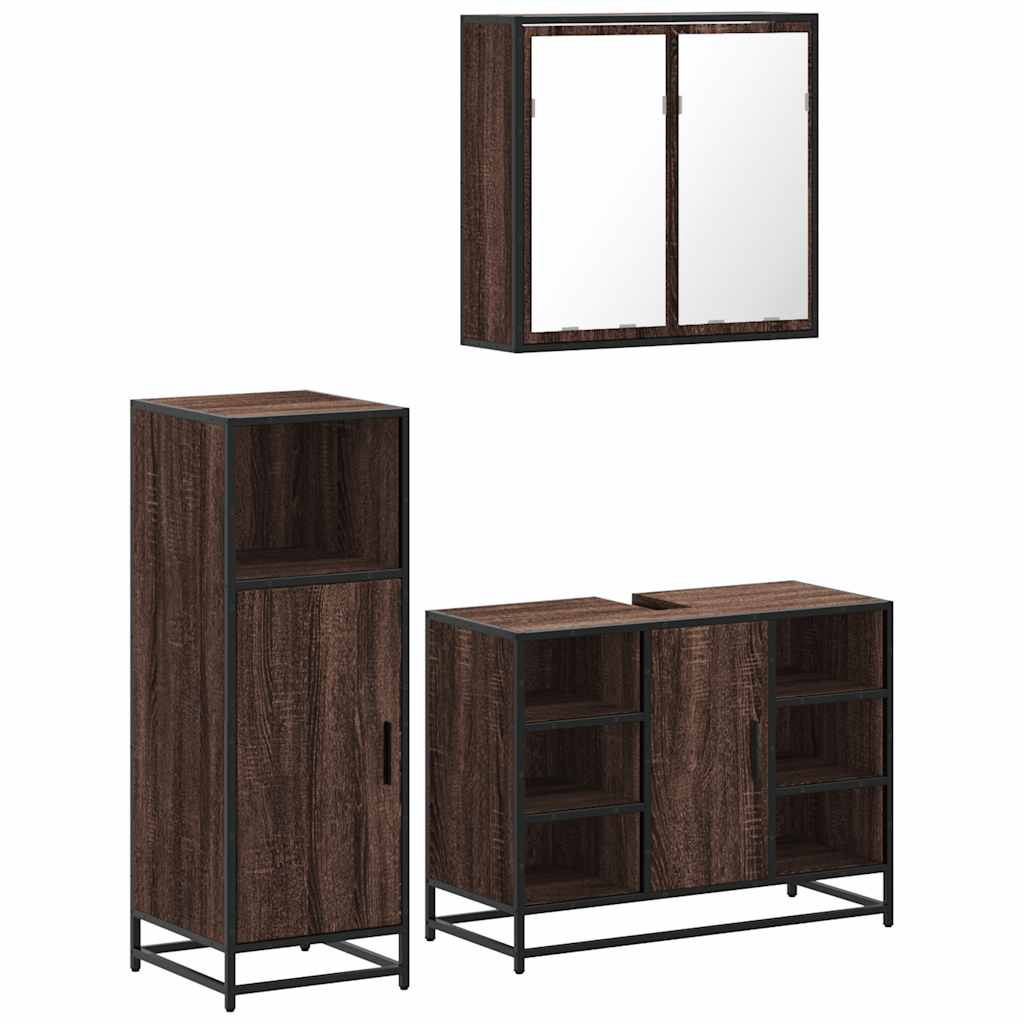 vidaXL 3 Piece Bathroom Furniture Set Brown Oak Engineered Wood