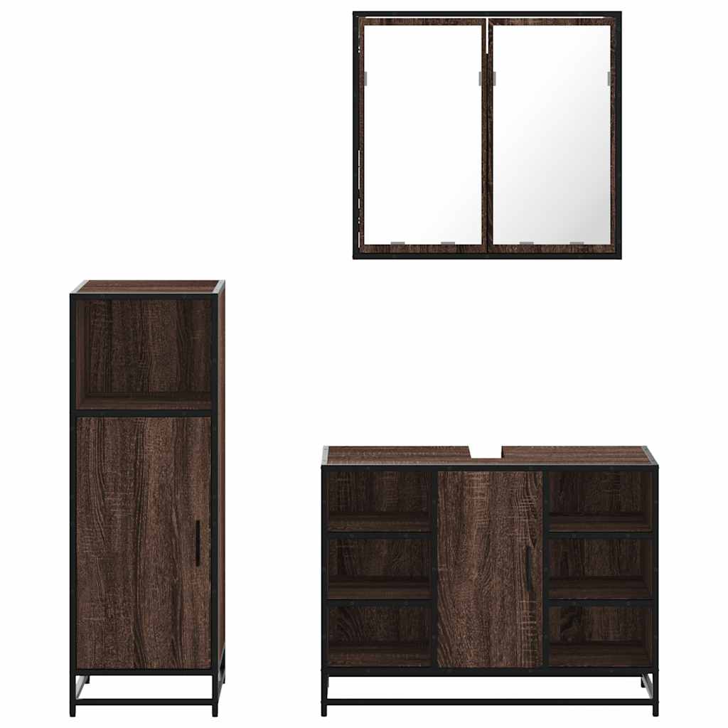 vidaXL 3 Piece Bathroom Furniture Set Brown Oak Engineered Wood