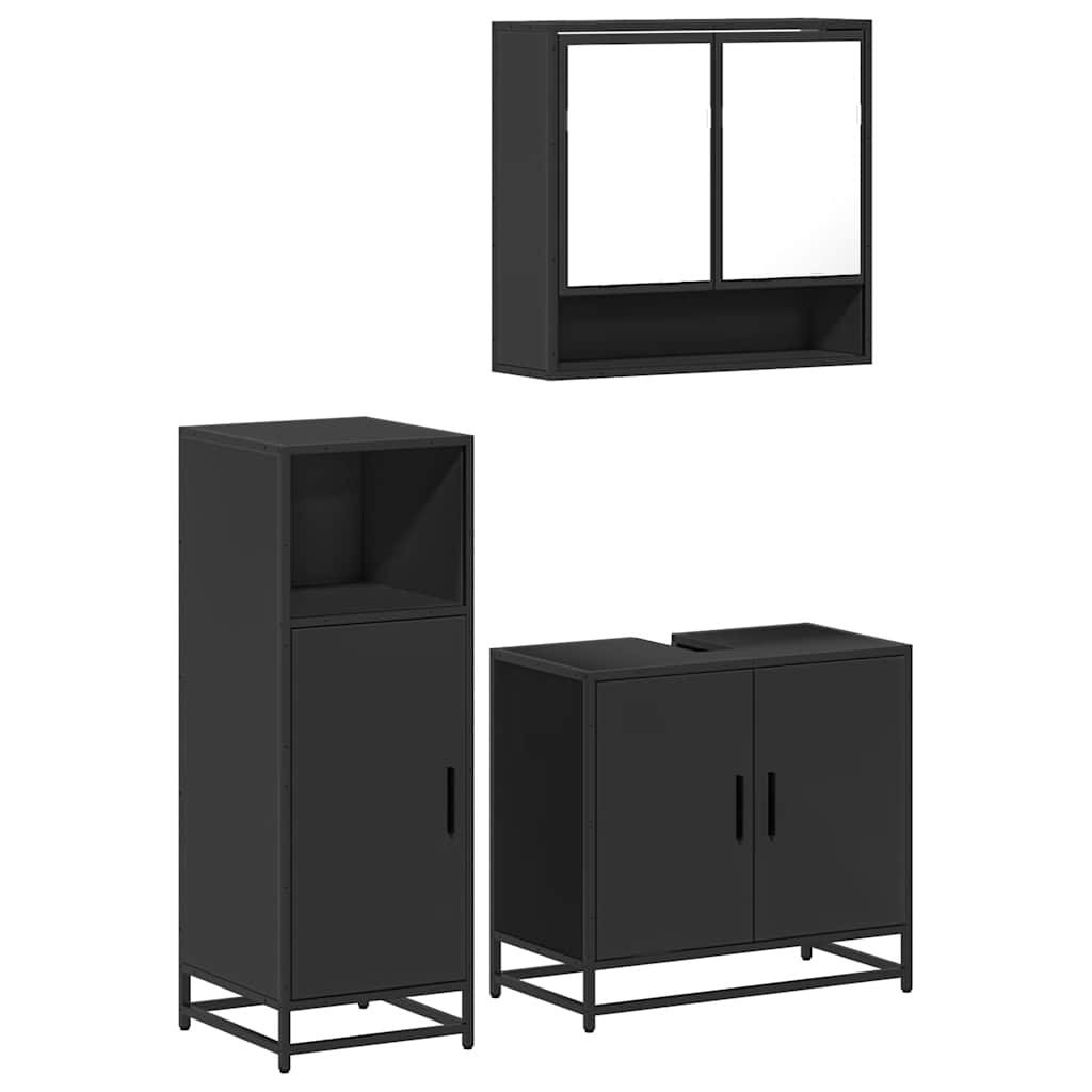 vidaXL 3 Piece Bathroom Furniture Set Black Engineered Wood