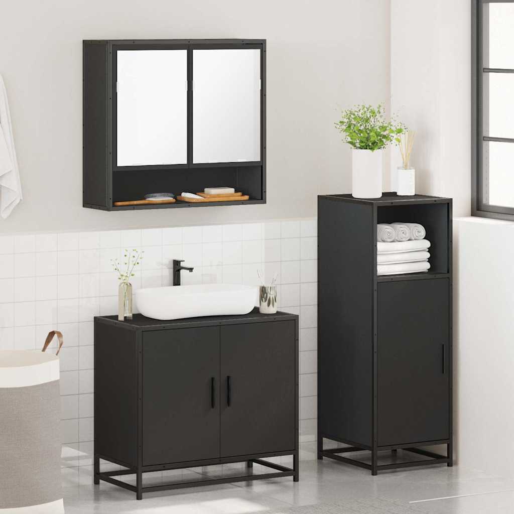 vidaXL 3 Piece Bathroom Furniture Set Black Engineered Wood