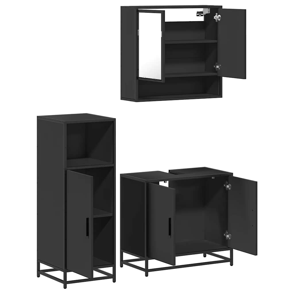 vidaXL 3 Piece Bathroom Furniture Set Black Engineered Wood