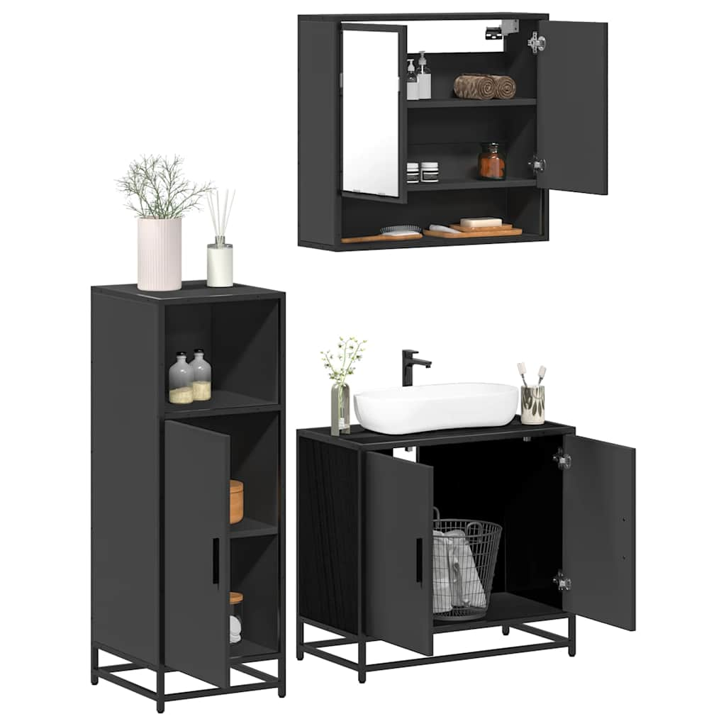 vidaXL 3 Piece Bathroom Furniture Set Black Engineered Wood