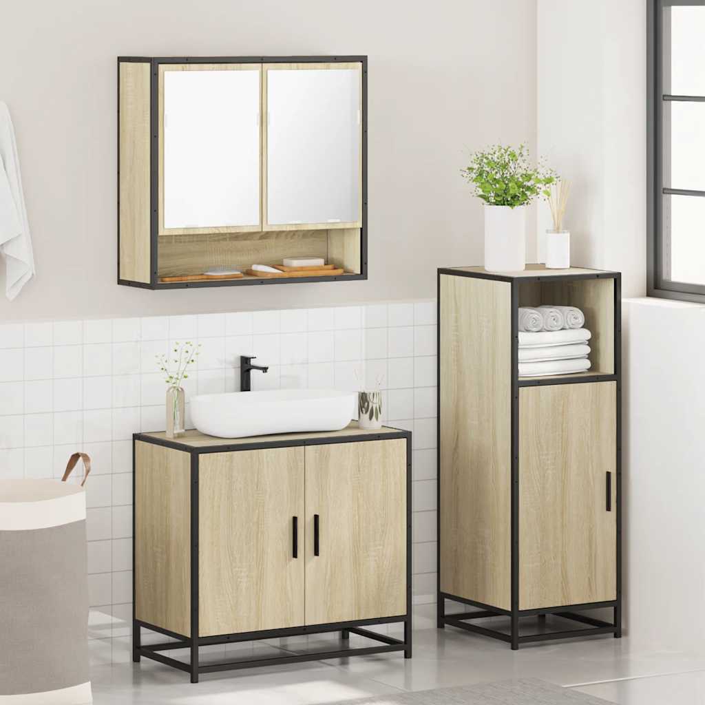 vidaXL 3 Piece Bathroom Furniture Set Sonoma Oak Engineered Wood