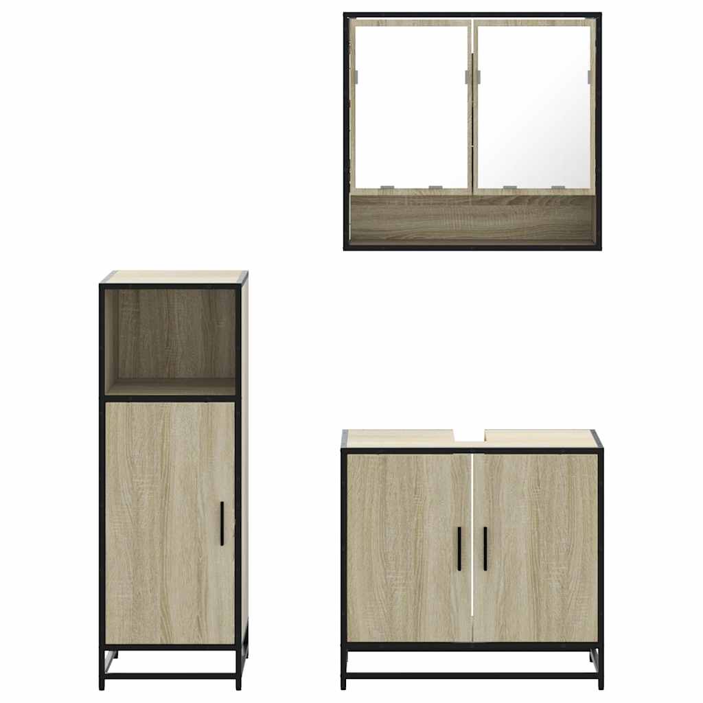 vidaXL 3 Piece Bathroom Furniture Set Sonoma Oak Engineered Wood