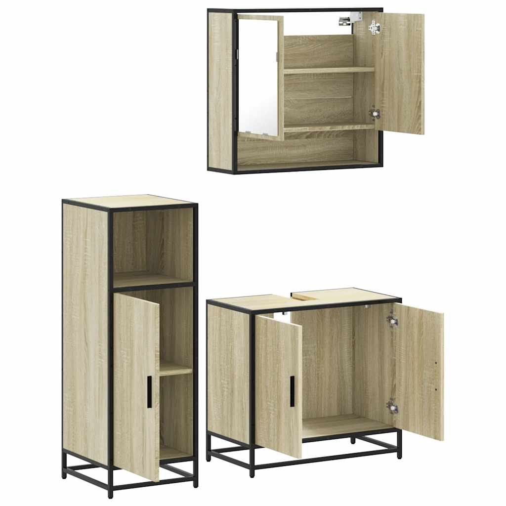 vidaXL 3 Piece Bathroom Furniture Set Sonoma Oak Engineered Wood