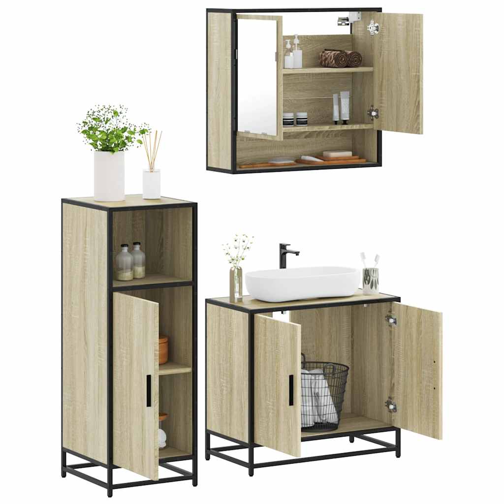 vidaXL 3 Piece Bathroom Furniture Set Sonoma Oak Engineered Wood