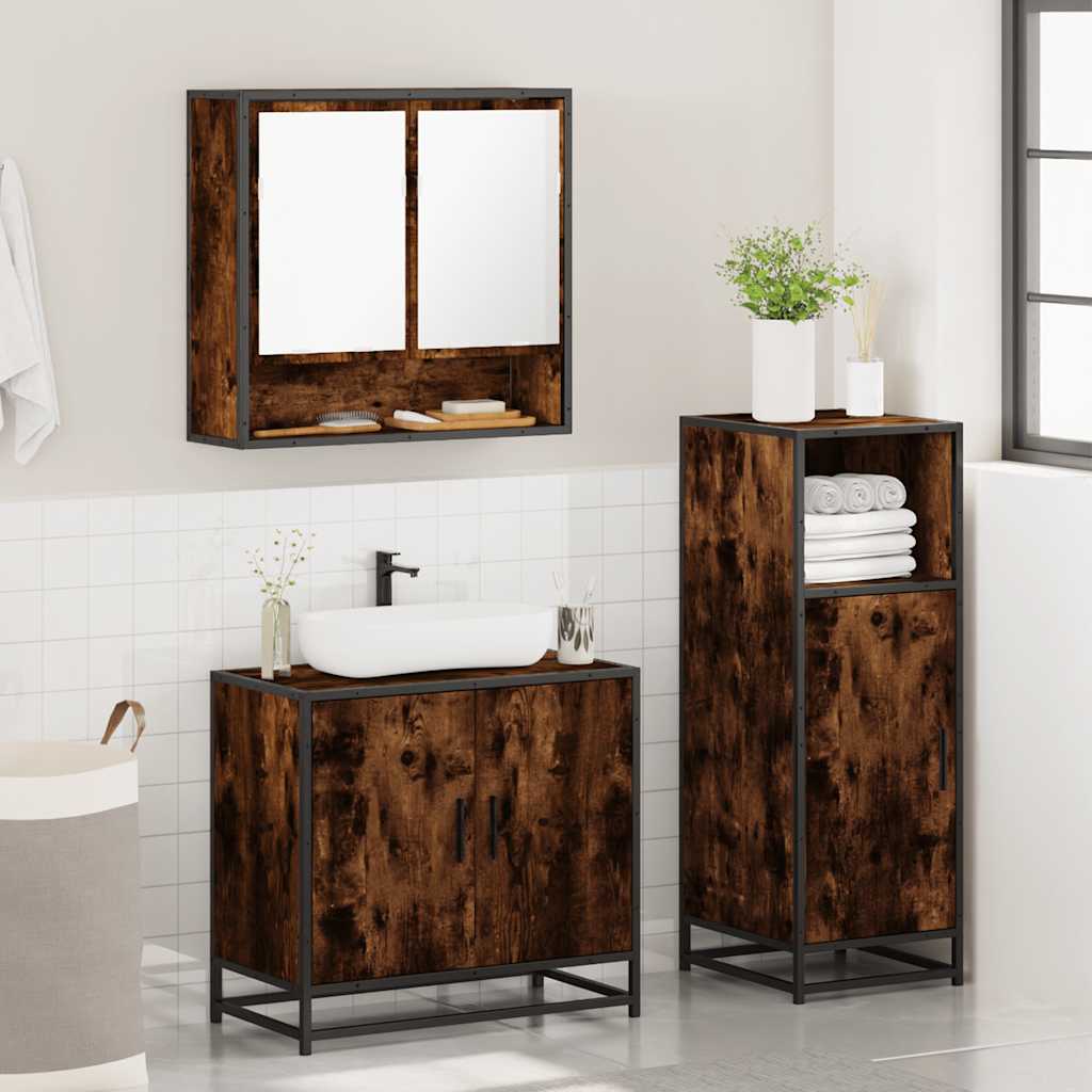 vidaXL 3 Piece Bathroom Furniture Set Smoked Oak Engineered Wood