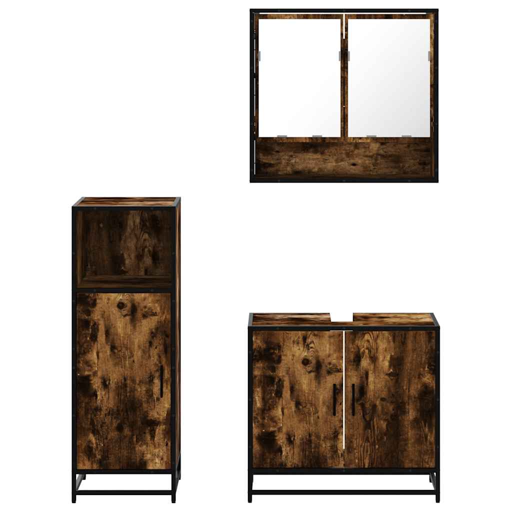 vidaXL 3 Piece Bathroom Furniture Set Smoked Oak Engineered Wood