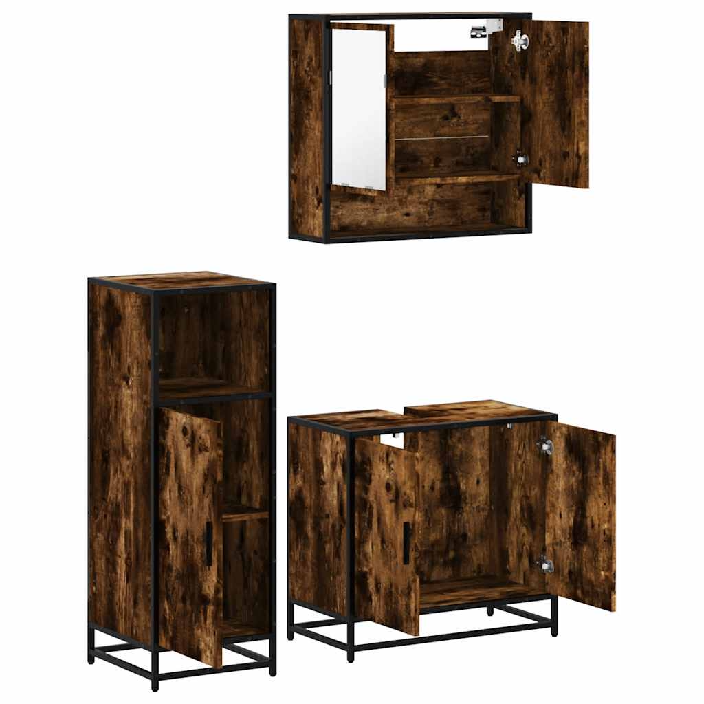 vidaXL 3 Piece Bathroom Furniture Set Smoked Oak Engineered Wood