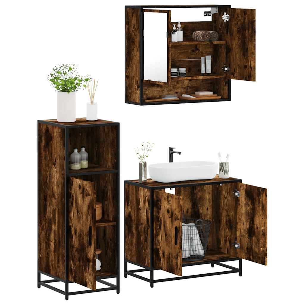 vidaXL 3 Piece Bathroom Furniture Set Smoked Oak Engineered Wood