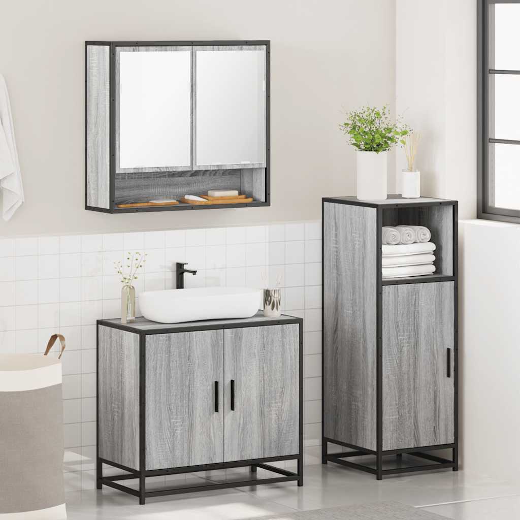 vidaXL 3 Piece Bathroom Furniture Set Grey Sonoma Engineered Wood