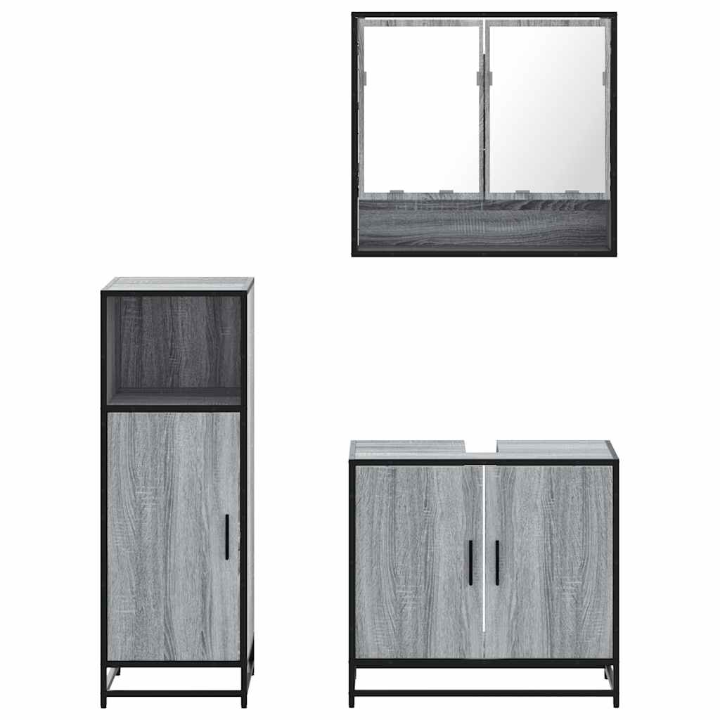 vidaXL 3 Piece Bathroom Furniture Set Grey Sonoma Engineered Wood