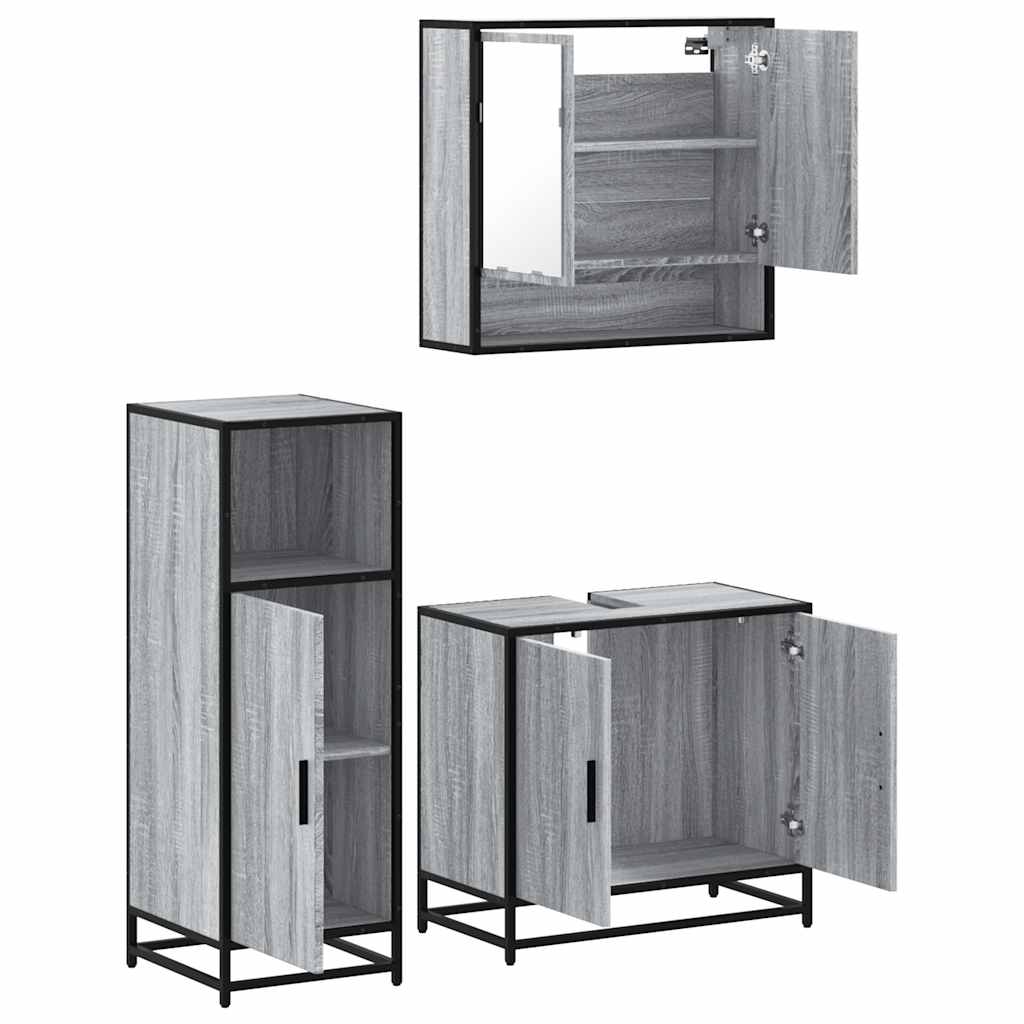 vidaXL 3 Piece Bathroom Furniture Set Grey Sonoma Engineered Wood