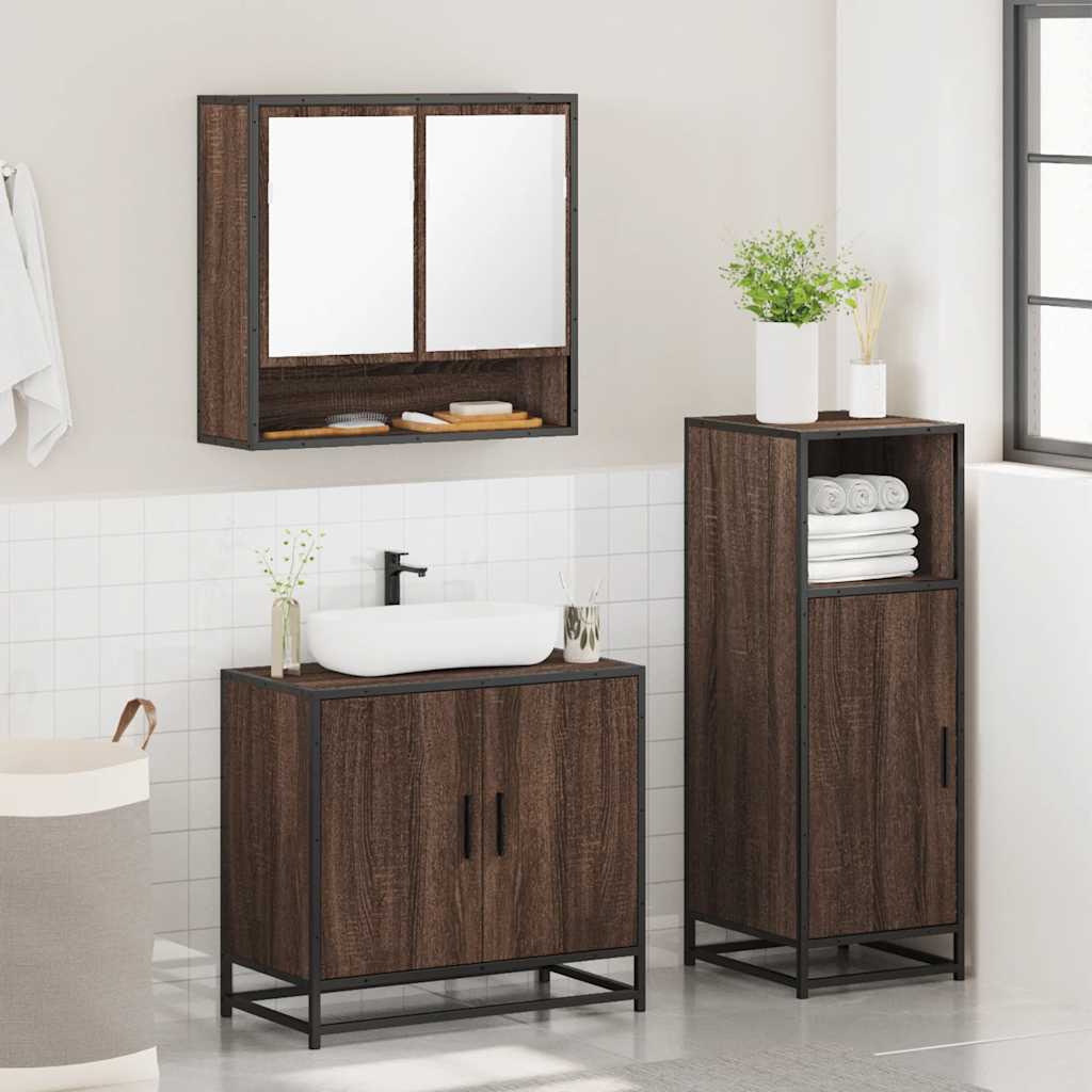 vidaXL 3 Piece Bathroom Furniture Set Brown Oak Engineered Wood