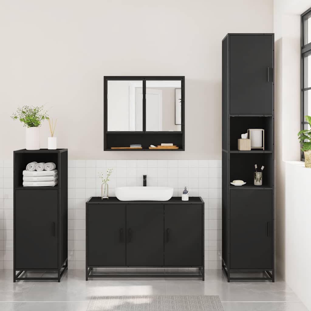 vidaXL 3 Piece Bathroom Furniture Set Black Engineered Wood