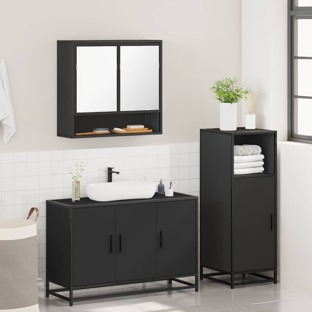 vidaXL 3 Piece Bathroom Furniture Set Black Engineered Wood