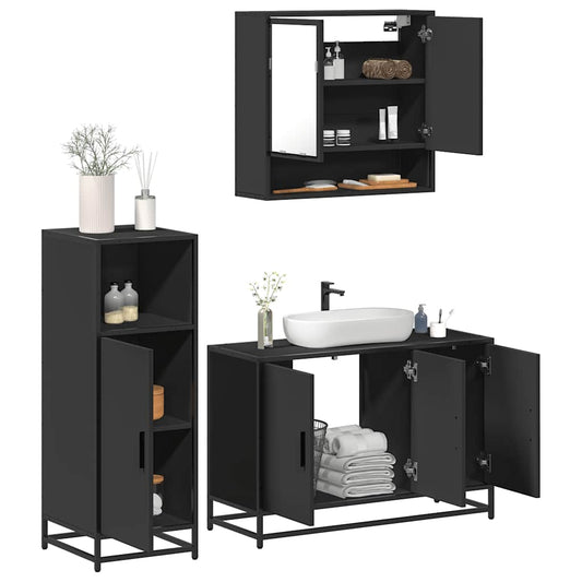 vidaXL 3 Piece Bathroom Furniture Set Black Engineered Wood