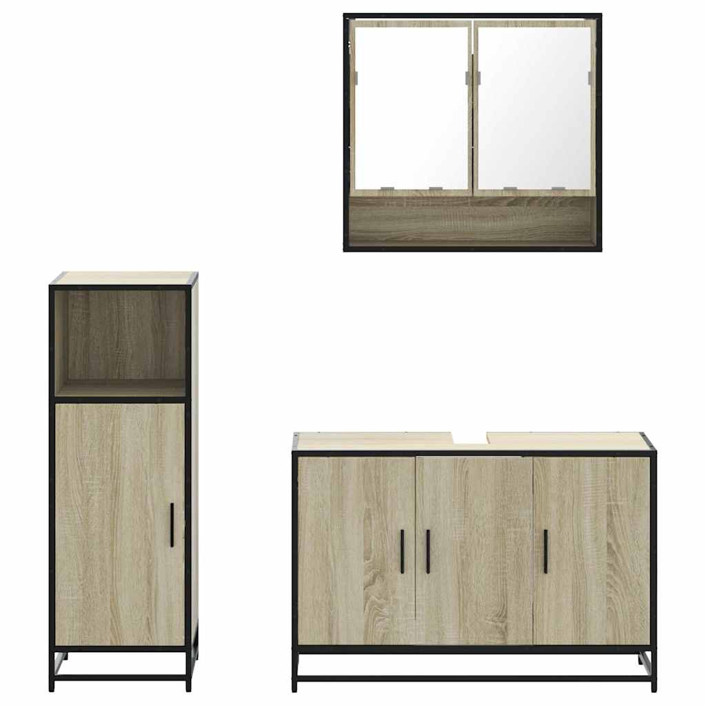 vidaXL 3 Piece Bathroom Furniture Set Sonoma Oak Engineered Wood