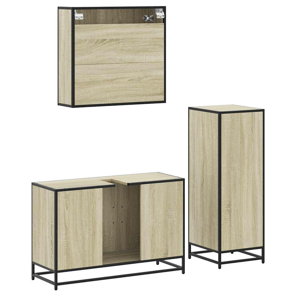 vidaXL 3 Piece Bathroom Furniture Set Sonoma Oak Engineered Wood