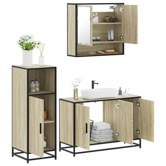 vidaXL 3 Piece Bathroom Furniture Set Sonoma Oak Engineered Wood