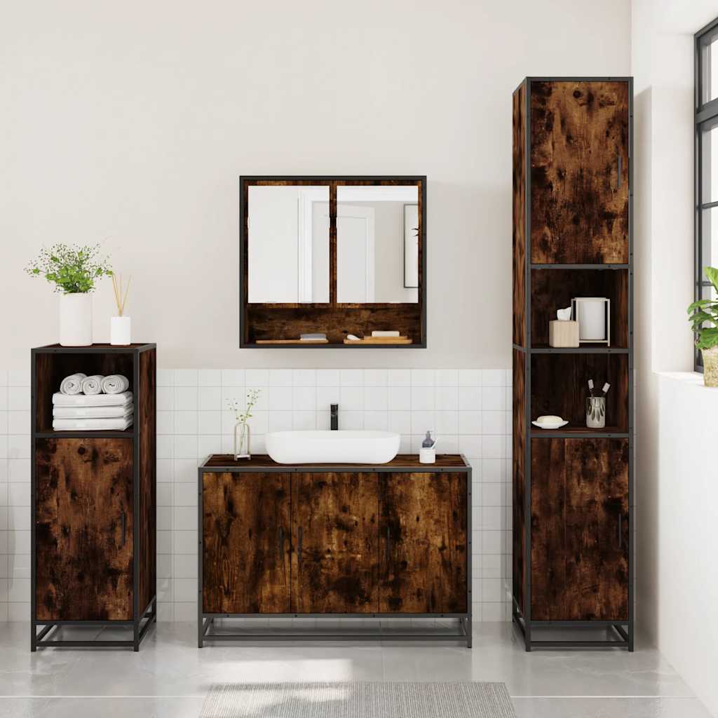 vidaXL 3 Piece Bathroom Furniture Set Smoked Oak Engineered Wood