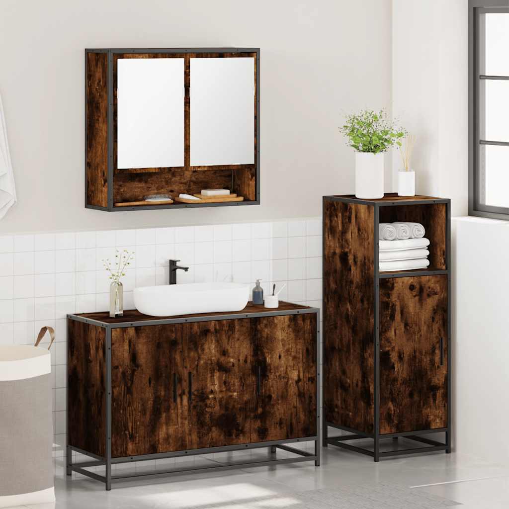 vidaXL 3 Piece Bathroom Furniture Set Smoked Oak Engineered Wood