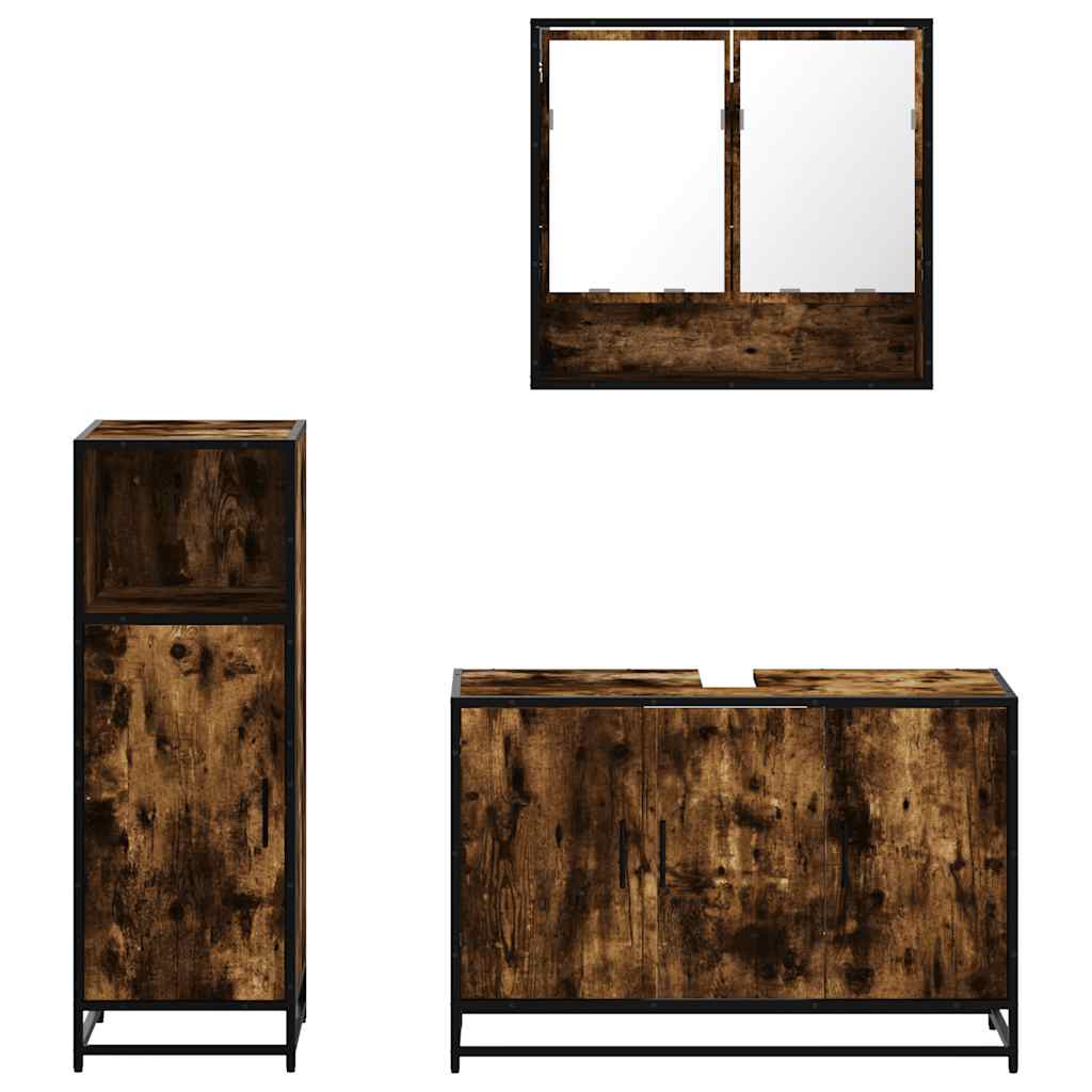 vidaXL 3 Piece Bathroom Furniture Set Smoked Oak Engineered Wood