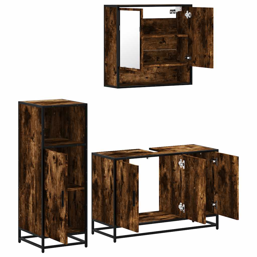 vidaXL 3 Piece Bathroom Furniture Set Smoked Oak Engineered Wood