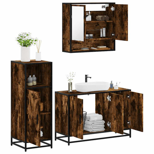 vidaXL 3 Piece Bathroom Furniture Set Smoked Oak Engineered Wood