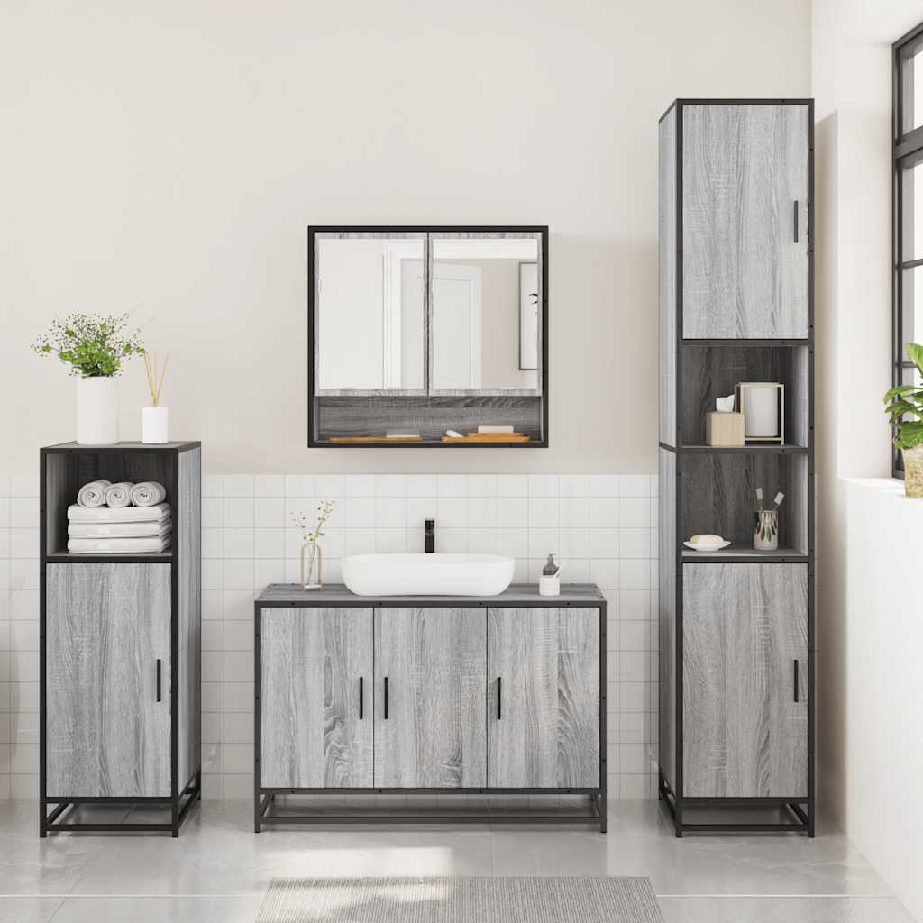 vidaXL 3 Piece Bathroom Furniture Set Grey Sonoma Engineered Wood