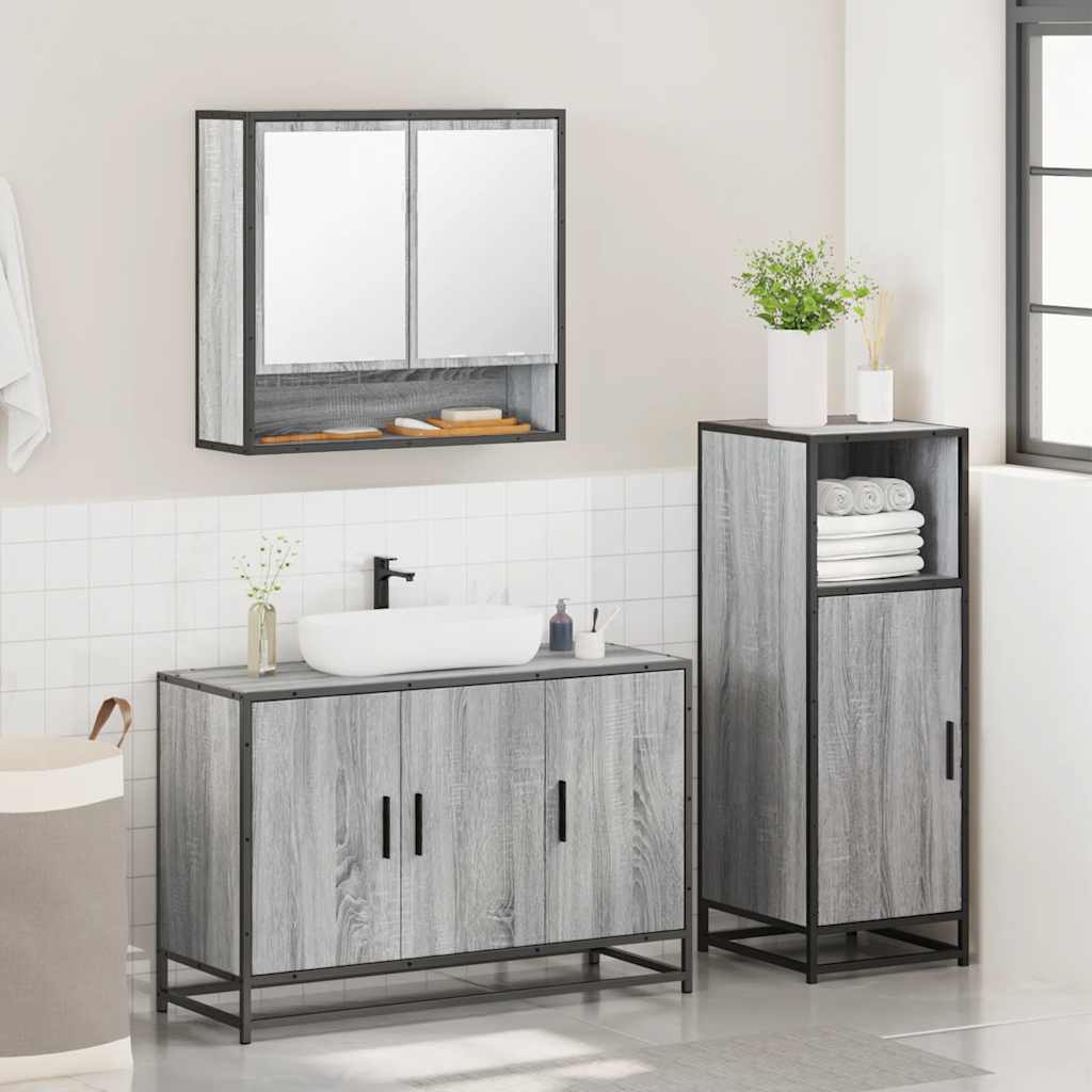 vidaXL 3 Piece Bathroom Furniture Set Grey Sonoma Engineered Wood