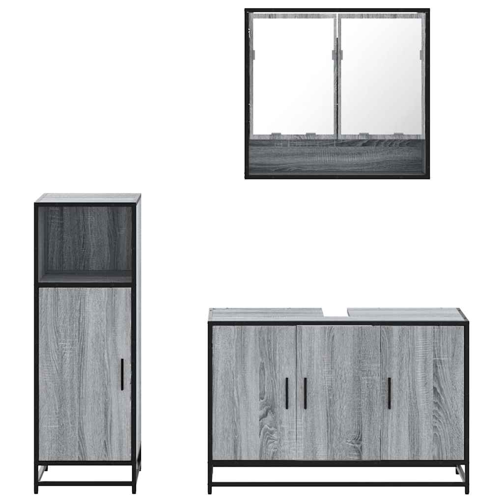 vidaXL 3 Piece Bathroom Furniture Set Grey Sonoma Engineered Wood