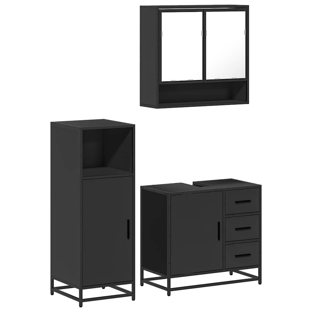 vidaXL 3 Piece Bathroom Furniture Set Black Engineered Wood