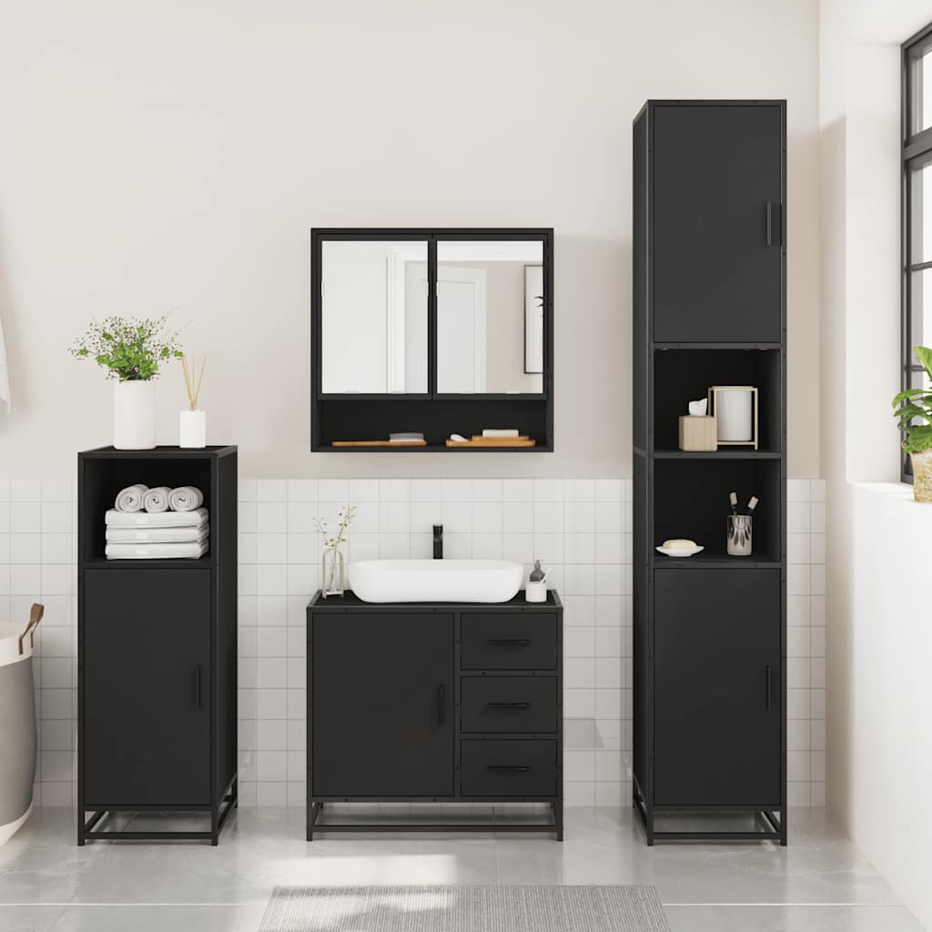 vidaXL 3 Piece Bathroom Furniture Set Black Engineered Wood