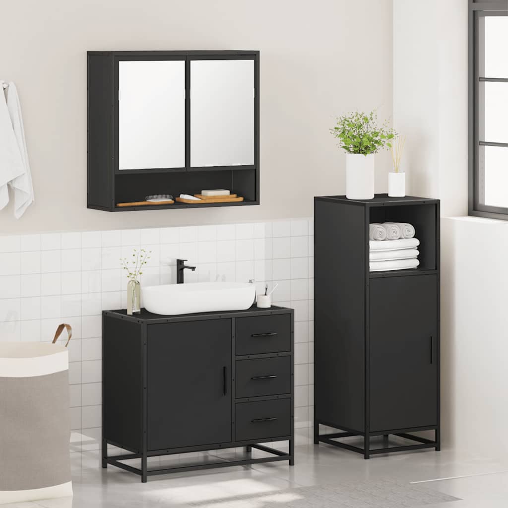 vidaXL 3 Piece Bathroom Furniture Set Black Engineered Wood