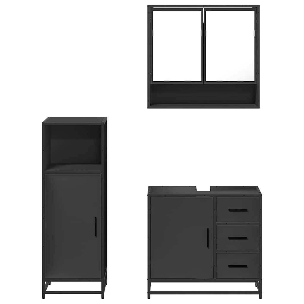 vidaXL 3 Piece Bathroom Furniture Set Black Engineered Wood