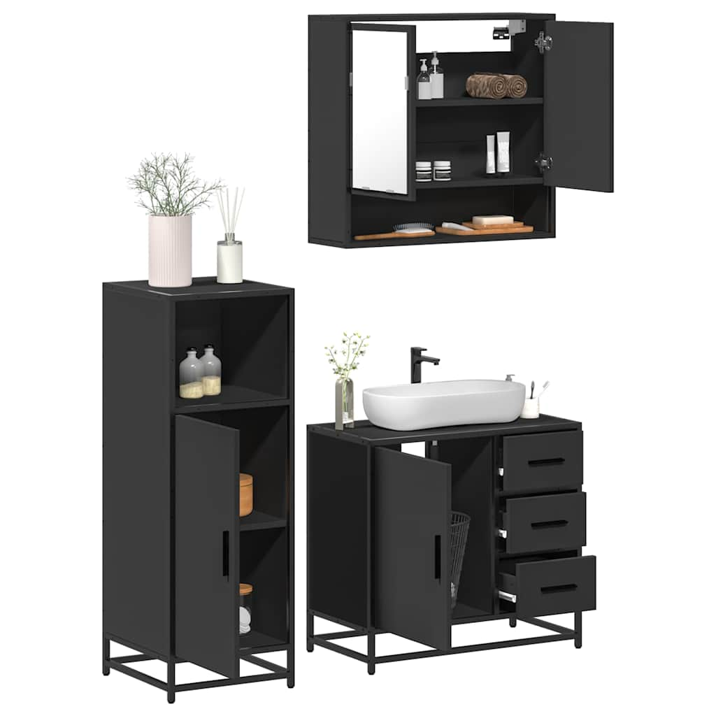 vidaXL 3 Piece Bathroom Furniture Set Black Engineered Wood