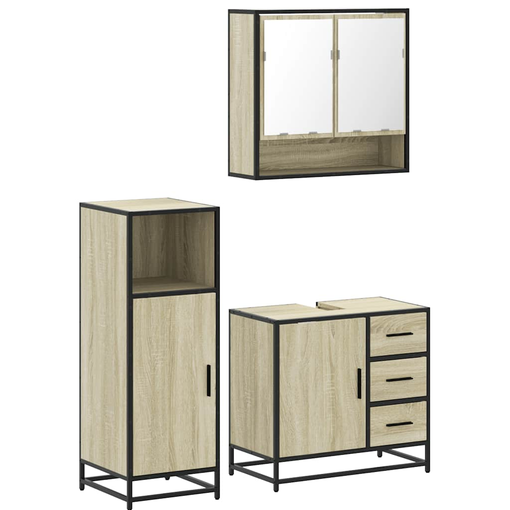 vidaXL 3 Piece Bathroom Furniture Set Sonoma Oak Engineered Wood