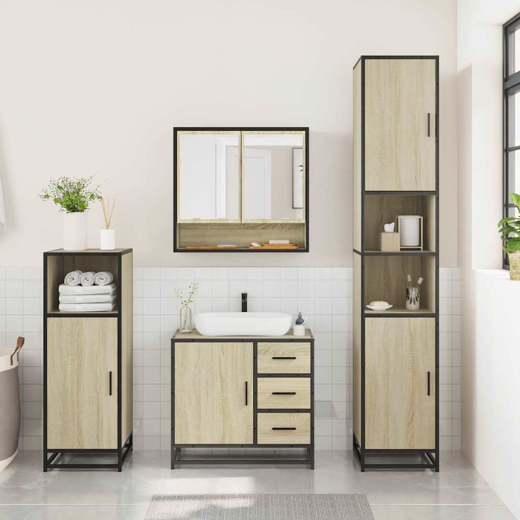 vidaXL 3 Piece Bathroom Furniture Set Sonoma Oak Engineered Wood