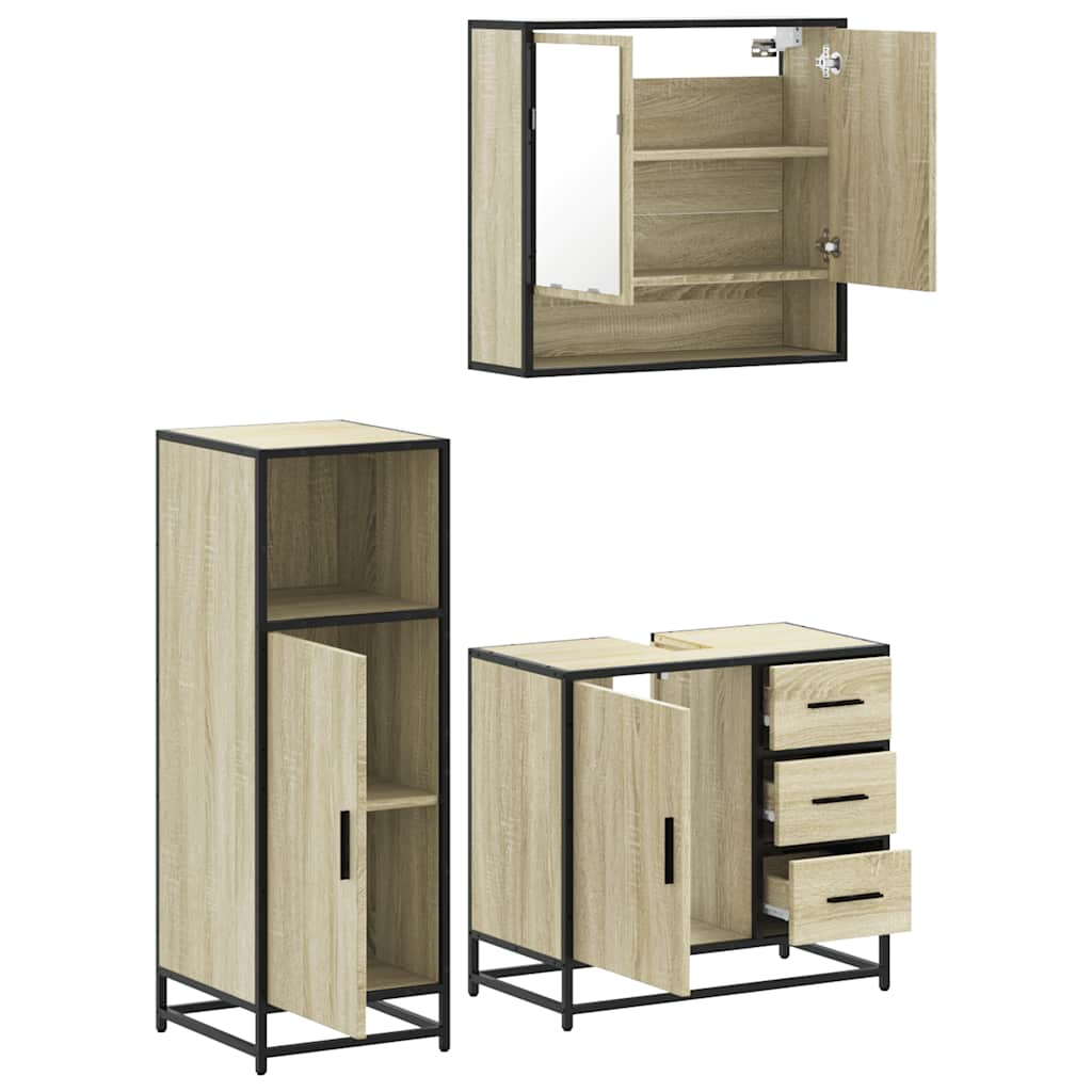 vidaXL 3 Piece Bathroom Furniture Set Sonoma Oak Engineered Wood