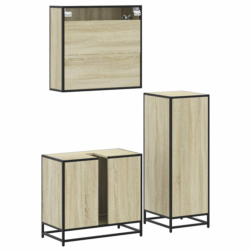 vidaXL 3 Piece Bathroom Furniture Set Sonoma Oak Engineered Wood