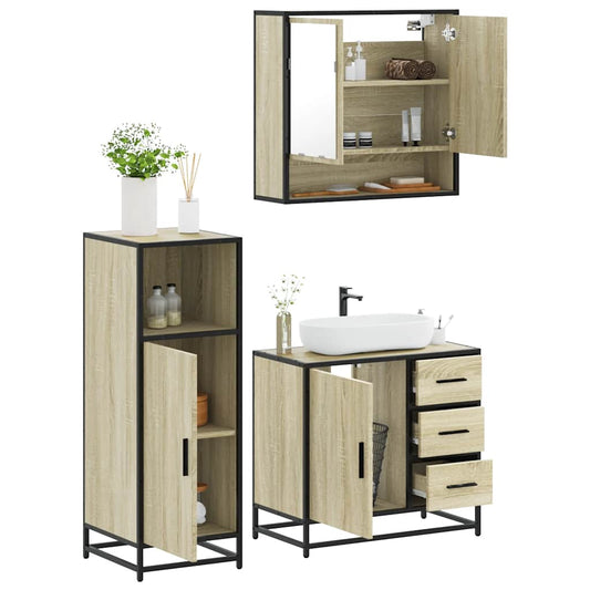 vidaXL 3 Piece Bathroom Furniture Set Sonoma Oak Engineered Wood